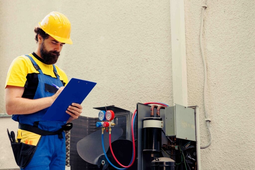 technician-looking-refrigerant-leaks