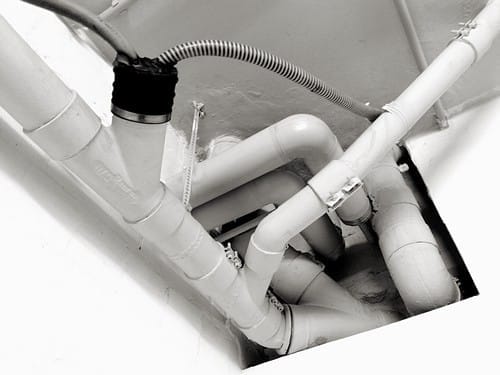 high angle view pipes outside building